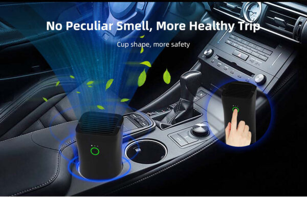 A Mini Car Air Purifier True HEPA Filter Cleans Air, Eliminates Smoke & Odor in Office (Black) and Home.