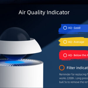 An advertisement for a Home Air Purifier with Smart App Controls that removes Pollen, Dust, Odours, and Smoke using H13 HEPA & Carbon Filters.