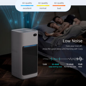 A Smart WiFi Home UV Air Purifier with H13 HEPA & Carbon Filters that removes Pollen Dust Odours and Smoke with Low Noise technology.