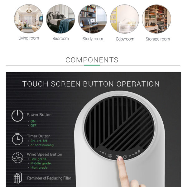 touch screen button functions of desktop air purifier